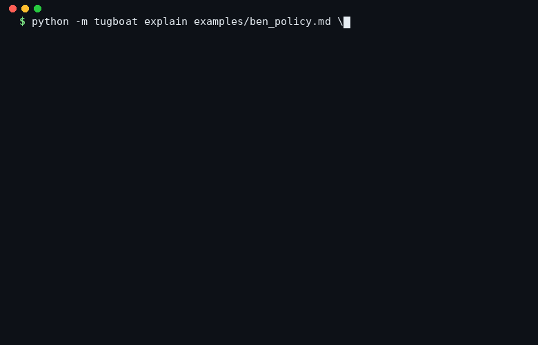 Animated demo of tugboat explain showing two routing decisions